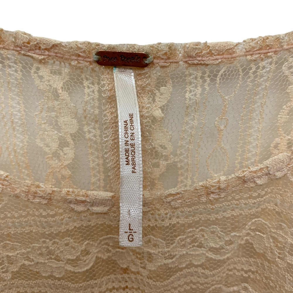 Free People Sheer Lace Boho Blouse Peach Boxy Top Large Romantic Festival - Picture 5 of 13